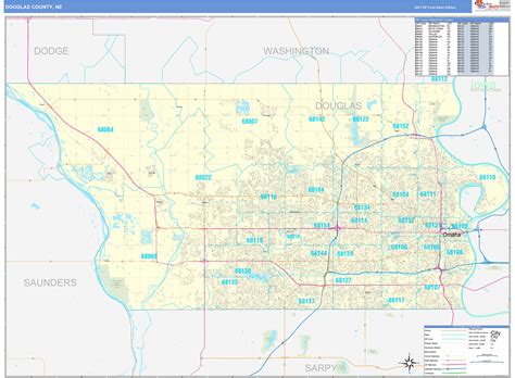 Douglas County Ne Zip Code Wall Map Basic Style By Marketmaps Mapsales