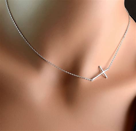 All Sterling Sideways Cross Necklace Minimalist Jewelry Sterling