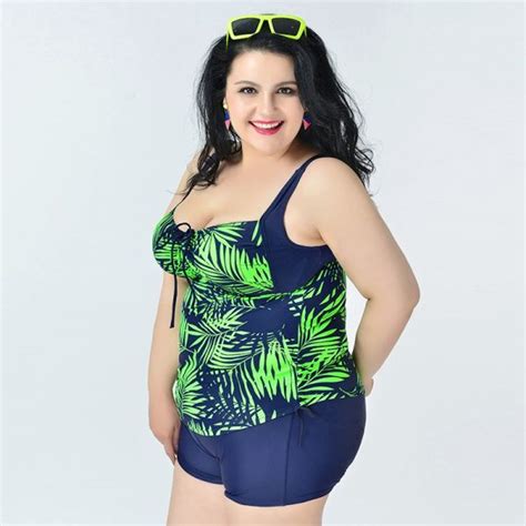 Green Palm Leaves Plus Size Swimwear Swimsuit Bathing Suit
