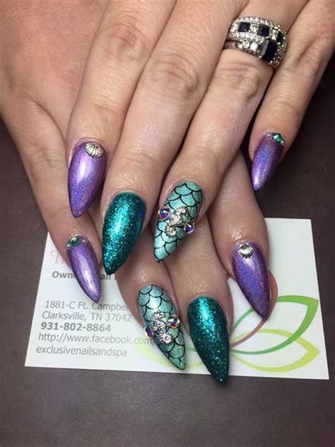 It lasts like an acrylic but removes easily like a gel polish, doesn't need a light to cure and won't weaken your nails when you wear it. Mermaid nails | Mermaid nails, Mermaid nail art, Disney nails