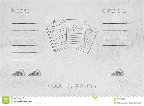 Budget Documents With List Of Income And Expenses Side By Side W Stock