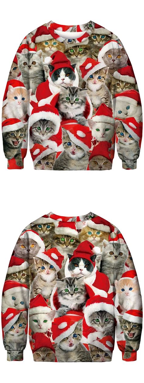 Christmas Cats Pattern Crew Neck Sweatshirt Christmas Cats Crew Neck