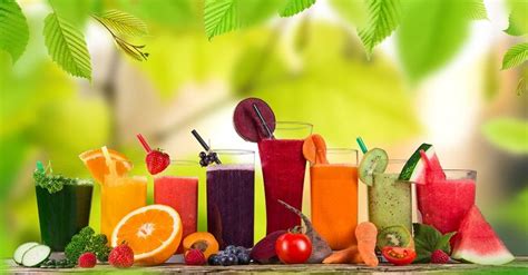 Fresh Juice Mix Fruit Healthy Drinks On Wooden Table Poster Jugos Y