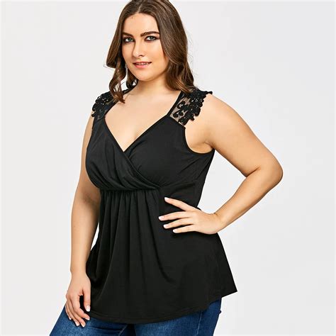 Gamiss Women Plus Size Lace Trim Empire Waist Tank Top Casual