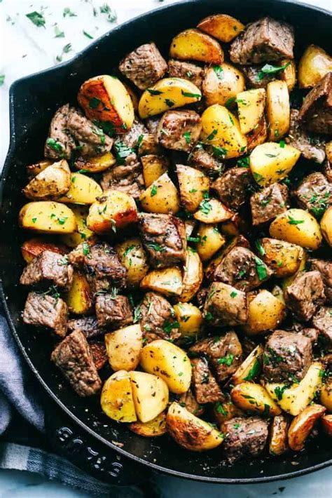 Spouse is a bit more particular about her steak. Garlic Butter Herb Steak Bites with Potatoes - The Recipe ...