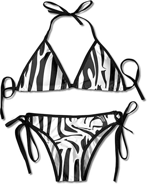 zebra stripes women two piece swimsuit sexy swimwear halter string triangle bikini