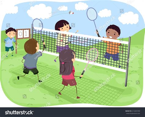 Two People Playing Badminton Clipart