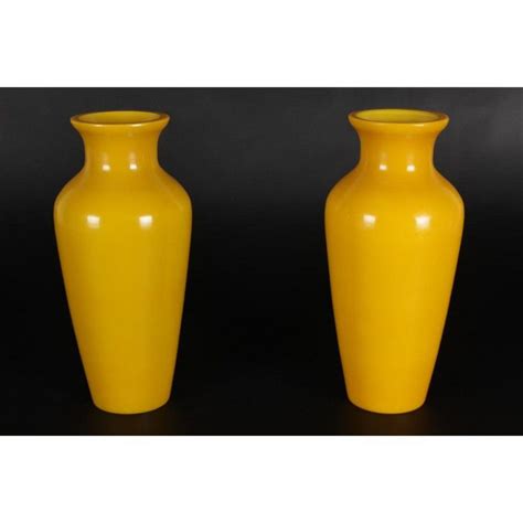 Yellow Peking Glass Vases Pair Zother Oriental