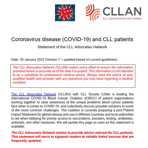 Updated Covid 19 And Cll Statement Now Available Cll Advocates Network