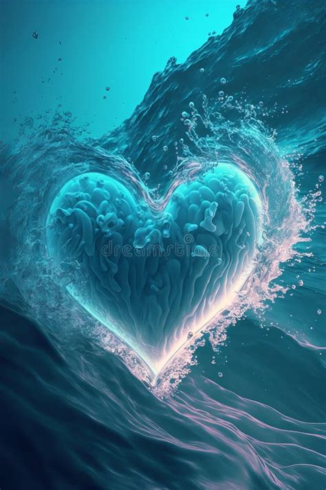 Ai Generated Splash In Shape Of Blue Heart Of Water Illuminated With