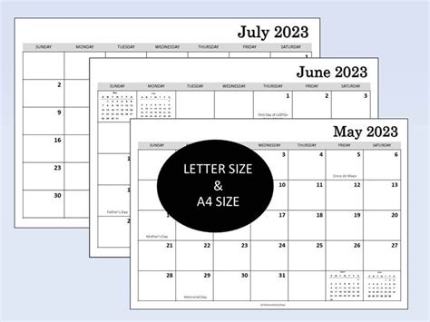 2023 Monthly Calendar Printable Plain Calendar Planner Calendar