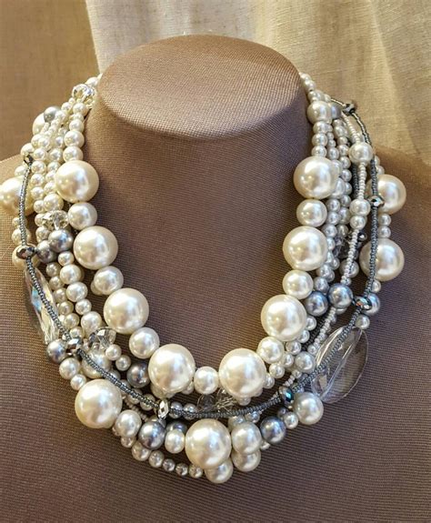 Chunky Ivory Pearl Crystal Statement Necklacechunky Bridal Etsy Boho Wedding Necklace