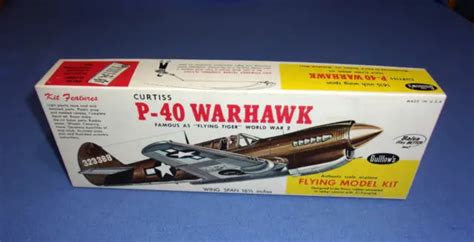 Guillows Curtiss Wwii P 40 Warhawk Flying Balsa Wood Model Kit 1962