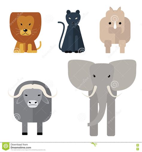 Animals Of Africa Big Five Vector Illustration Of A Flat Stock
