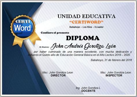 Diploma Elegant Editable En Word Certificados E Imprimibles En Word Plantillas De Diplomas