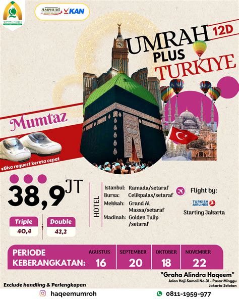 Umroh Plus Turki 2023 Paket Murah Promo Haqeem Group