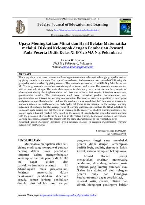 Pdf Upaya Meningkatkan Minat Dan Hasil Belajar Matematika Melalui