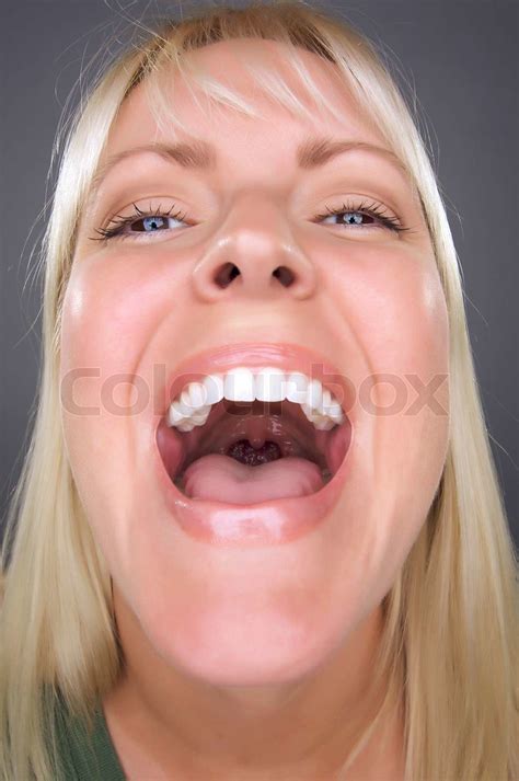 Laughing Blond Woman With Funny Face Stock Image Colourbox