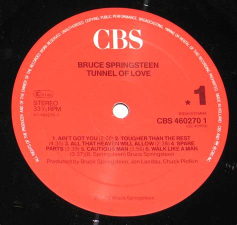 Bruce Springsteen Tunnel Of Love 12 Lp Vinyl Album Cover Gallery And Information Vinylrecords