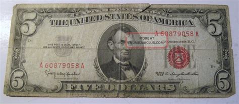 1963 5 Five Dollar Red Seal United States Note Paper Money Currency 19d