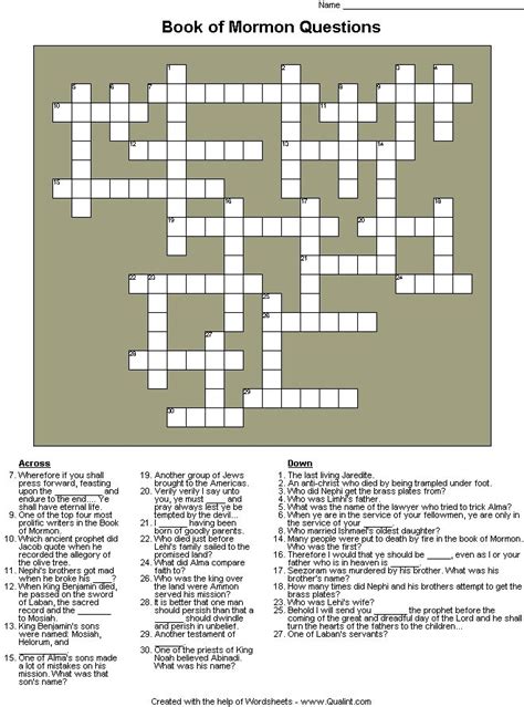 Image Result For Lds Crossword Puzzles Printable Crossword Book Of