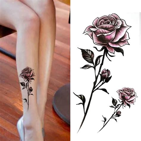 Black Big Flower Body Art Waterproof Temporary Sexy Thigh Tattoos Rose