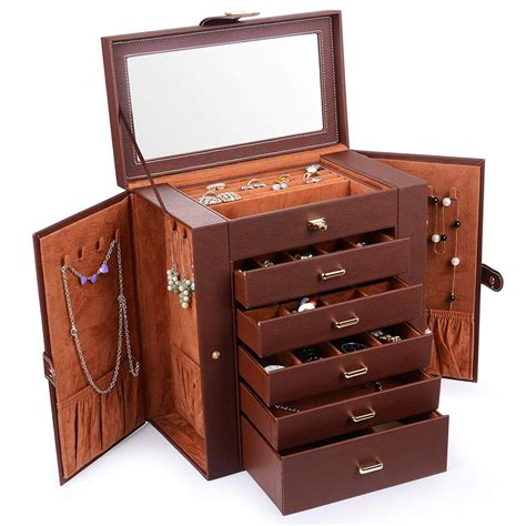 Jewelry Box Organizer Functional Huge Lockable Leather Jewelry Storage