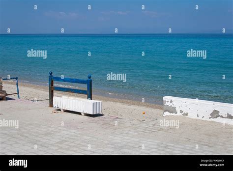 CHANIOTIS, KASSANDRA, GREECE - MARCH 31, 2019: Beach of Village of