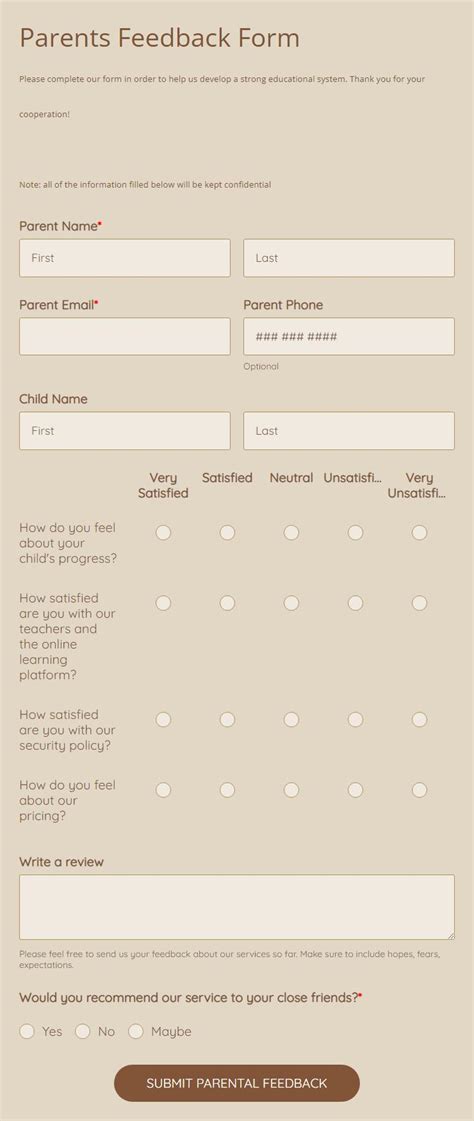 Online Parents Feedback Form Template 123formbuilder