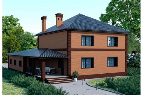 Проект двухэтажного дома с гаражом 12,5х12,5 метров с крытой террасой ...