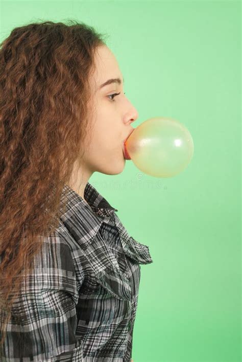 Girl Blowing A Bubblegum Bubble Stock Image Image Of Ball Flavor