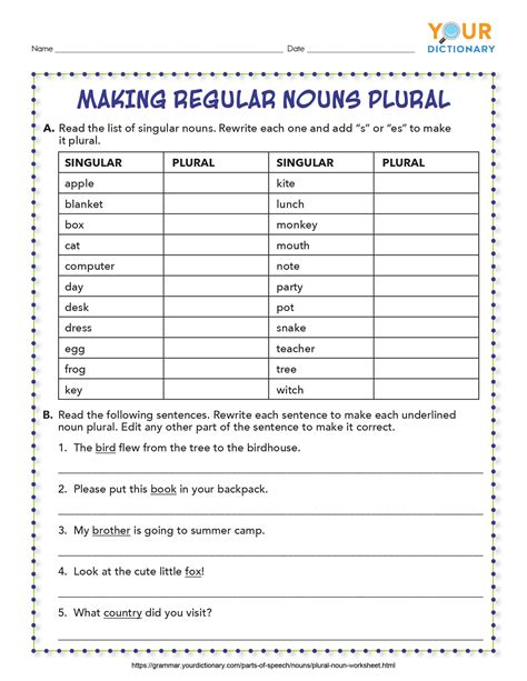 Plural Noun Worksheets Practice Forming Plurals