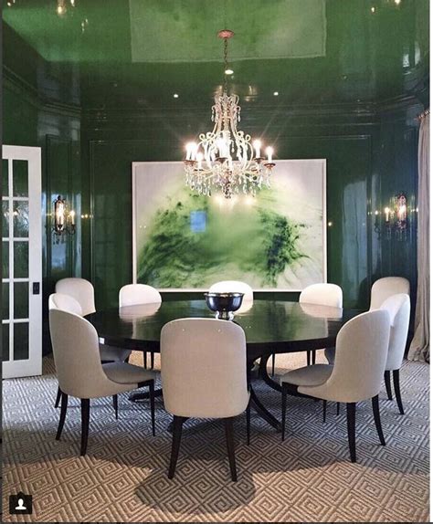 Green Lacquered Walls Dining Room High Gloss Lacquered Ceiling Green