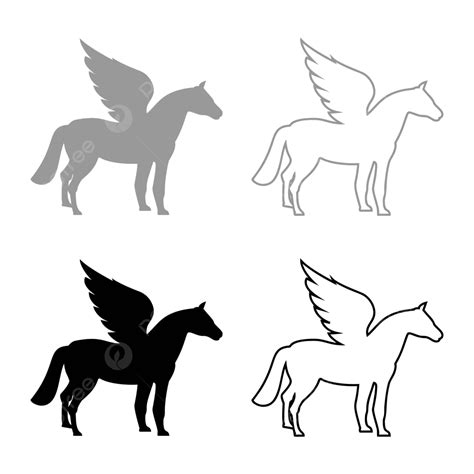 Silhouettes Of Pegasus Mythical Winged Horses In Black And Grey Vector