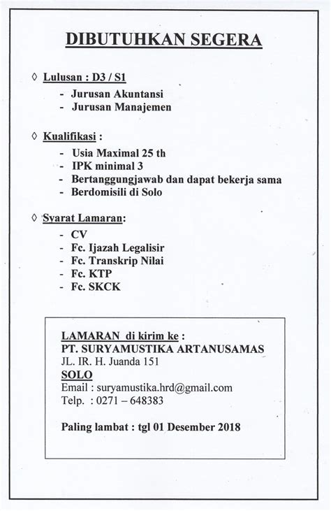 Order panduan soal cpns 2021 pp/endorse silahkan kontak melalui link dibawah ini #lowongankerja #lowongan instan.link/lowongan. Lowongan Pekerjaan PT. Suryamustika Artanusamas - ACEC UMS