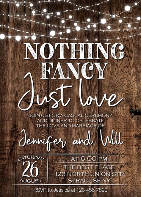 Rustic Nothing Fancy Just Love Invitation Casual Party Etsy Casual