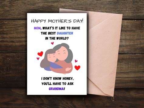 Printable Mothers Day Card Funny From Daughter Cheeky Etsy Canada In 2022 Sarcastic Mom