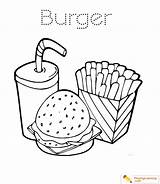 Coloring Burger Fries Drink Dog Sheet Hamburger Popular sketch template