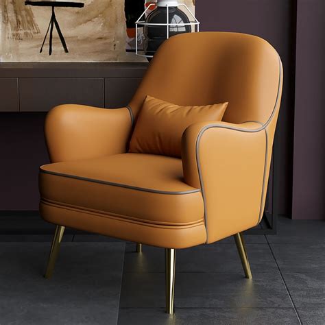 Orange Pu Leather Accent Chair Modern Upholstered Arm Chair Pillow Included