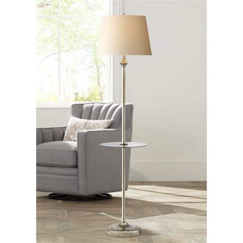 Dayton Satin Nickel Floor Lamp With Glass Tray Table 1k788 Lamps Plus