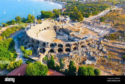 Aerial View Of The Amphitheater In The Ancient Side Town Antalya