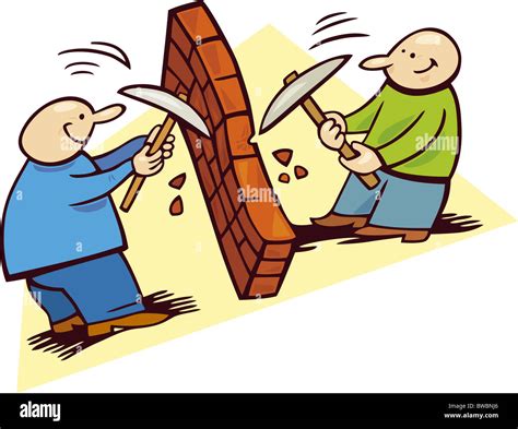 Illustration Of Two Happy Men Breaking The Wall Stock Photo Alamy