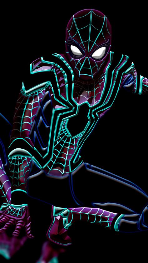 Spider Man Wallpaper 4k Neon Art Black Background Marvel Superheroes