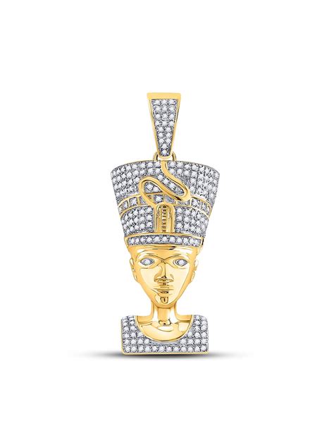 Golden Star 10kt Yellow Gold Mens Round Diamond Nefertiti Pharaoh Charm