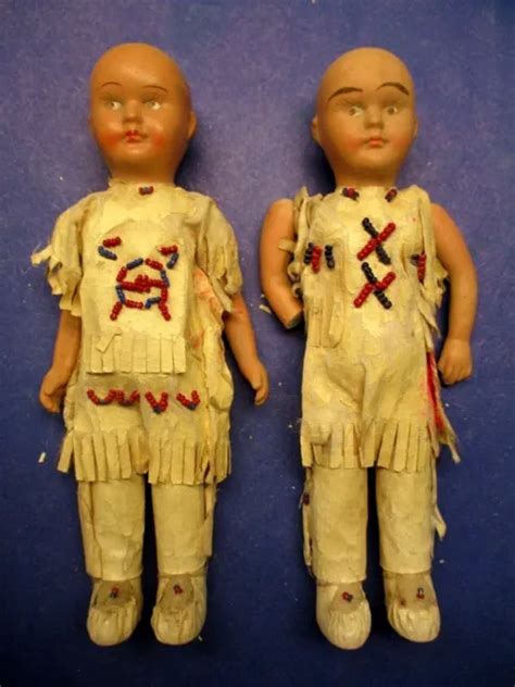 Vintage Artisan Native American Indian Porcelain Dolls And Costumes Set 2 8 1 2 20 00 Picclick