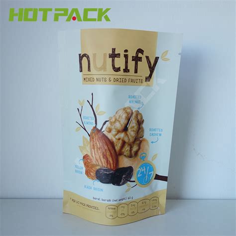 Custom Logo 60g Matte Nuts Snack Food Edible Plastic Stand Up Pouch