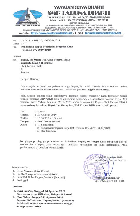 Contoh surat undangan rapat untuk orang tua wali murid. Contoh Surat Undangan Rapat Di Sekolah - bonus