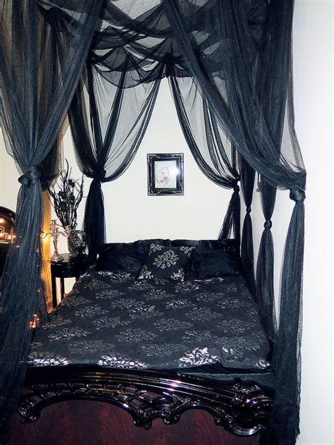 Immerse yourself in a black world! Beautiful Black Bed Net Majesty Canopy Alternative Gothic ...
