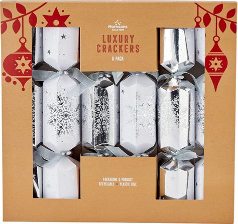 Morrisons 6 Luxury Silver Christmas Crackers Uk Grocery