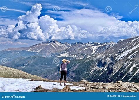 Woman Hiking In Rocky Mountains National Park Stock Photo Image Of